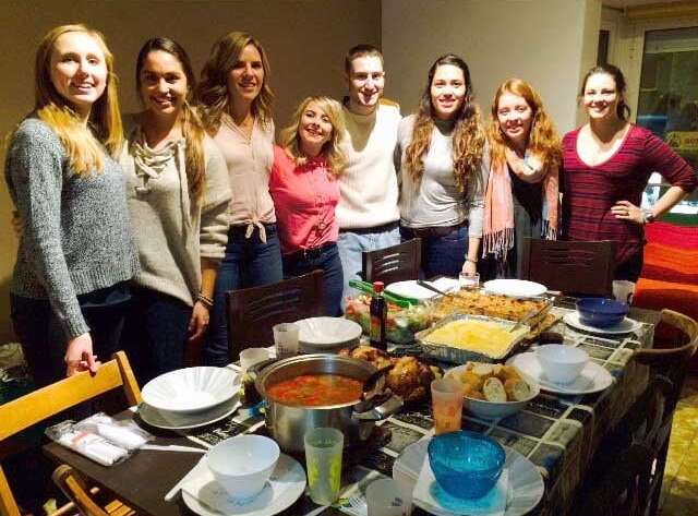 group of english language assistants celebrating thanksgiving in Spain